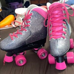 Glitter High-Top Roller Skates - Pink/Silver